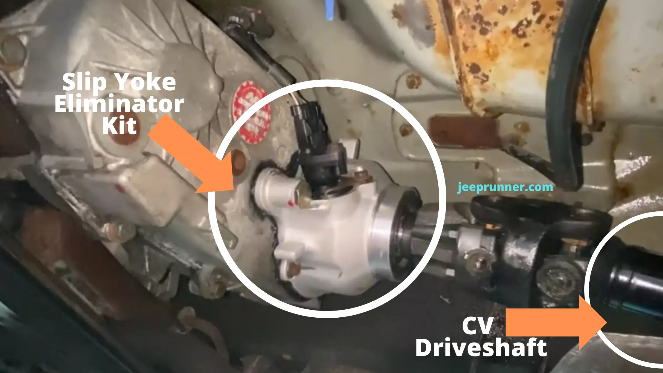 slip yoke eliminator and CV drive shift location on a Jeep