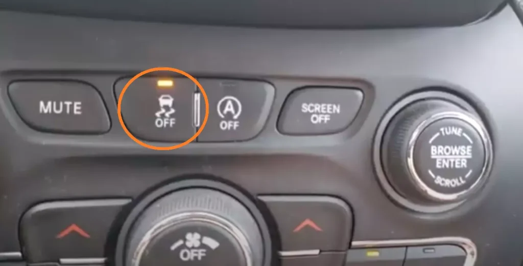 Jeep Electronic Stability Control button highlighted in a circle