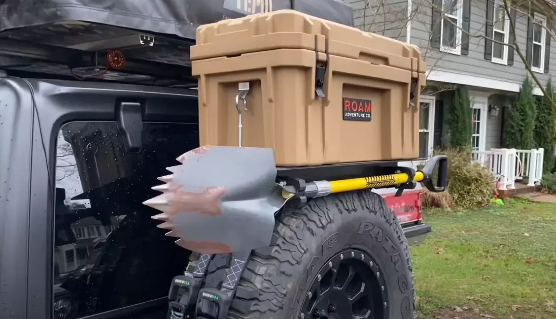 Jeep storage box mounted on a Jeep Wrangler Tailgate