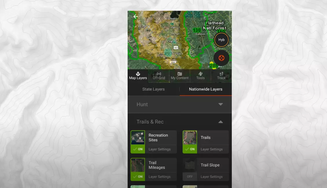 Onx Offroad Jeep trail app Screenshot showing trails and recreational spots