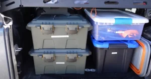 Our Jeep Wrangler Open trunk showing our Overland Storage Solutions